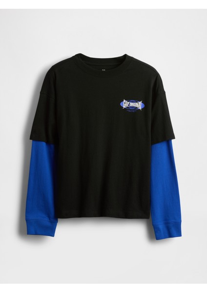 Erkek Çocuk Siyah 2-In-1 Graphic Baskılı T-Shirt