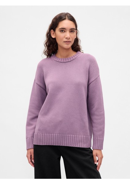 Kadın Mor 100% Pamuk Oversize Kazak