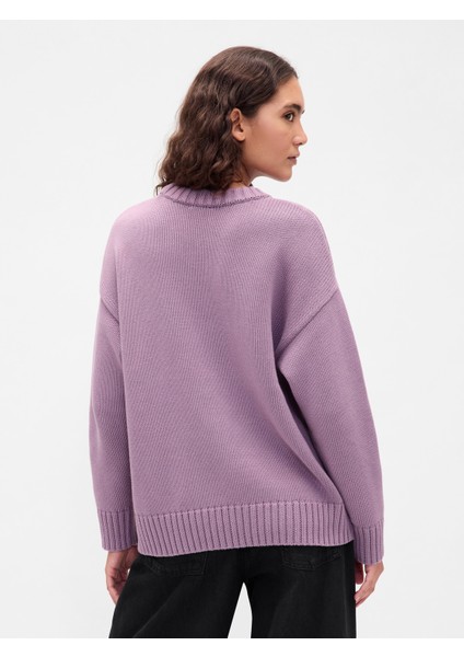 Kadın Mor 100% Pamuk Oversize Kazak fırsatları