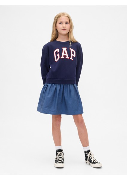 Kız Çocuk Lacivert Oversized Gap Logo Sweatshirt Elbise
