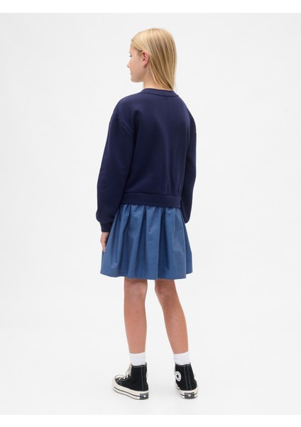 Kız Çocuk Lacivert Oversized Gap Logo Sweatshirt Elbise modelleri