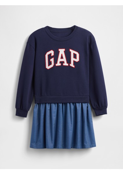 Kız Çocuk Lacivert Oversized Gap Logo Sweatshirt Elbise fırsatları