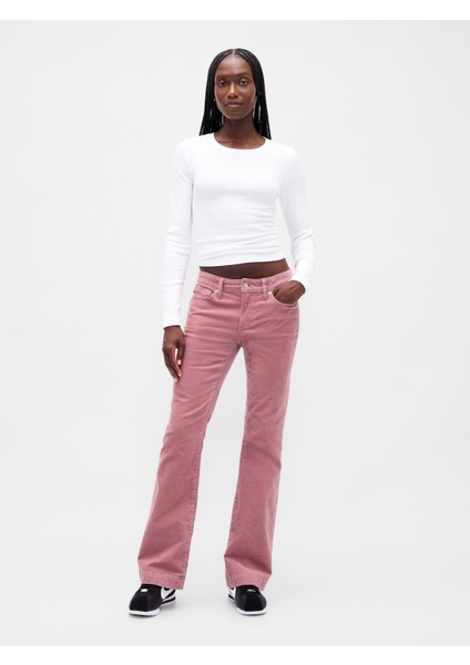 Kadın Pembe Low Rise Kadife Long & Lean Jean Pantolon