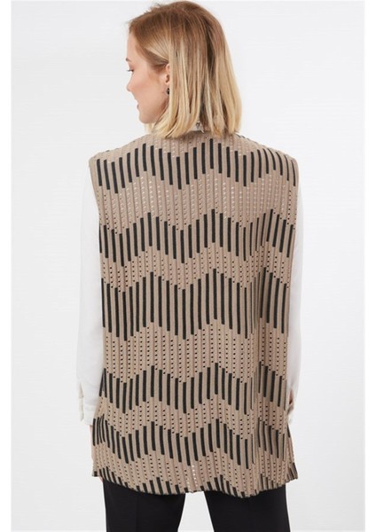 Kadın Kum Zikzak Desenli Ajurlu Yazlık Anne Triko Yelek