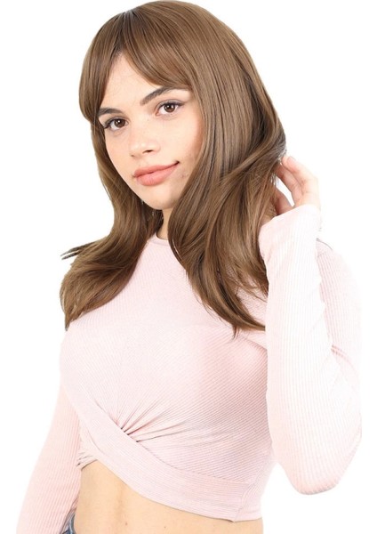 Düz Perçemli Orta Boy Fiber Sentetik Peruk - Kumral modelleri