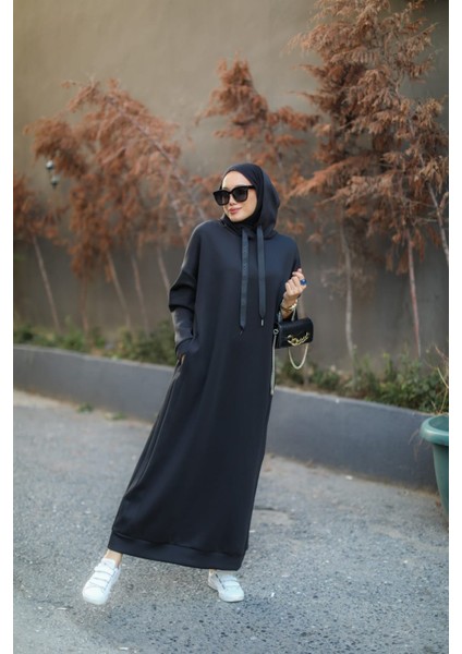 Tesettür Kapüşonlu Scuba Elbise Siyah fiyatları