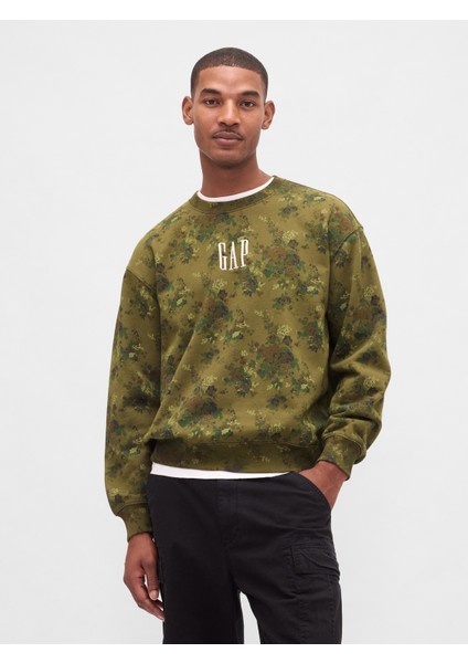 Erkek Açık Yeşil Heavyweight Oversized Gap Logo Bisiklet Yaka Sweatshirt