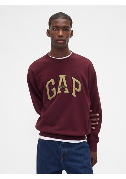 Erkek Bordo Heavyweight Oversized Logo Sweatshirt
