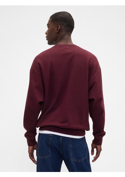 Erkek Bordo Heavyweight Oversized Logo Sweatshirt fırsatları
