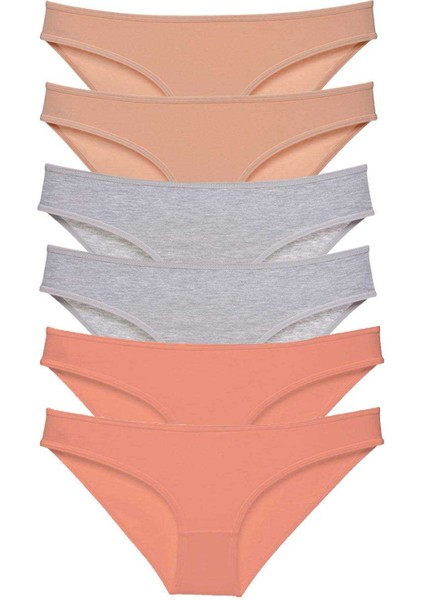 6 Adet Süper Eko Set Likralı Kadın Slip Külot Ten Gri Pudra