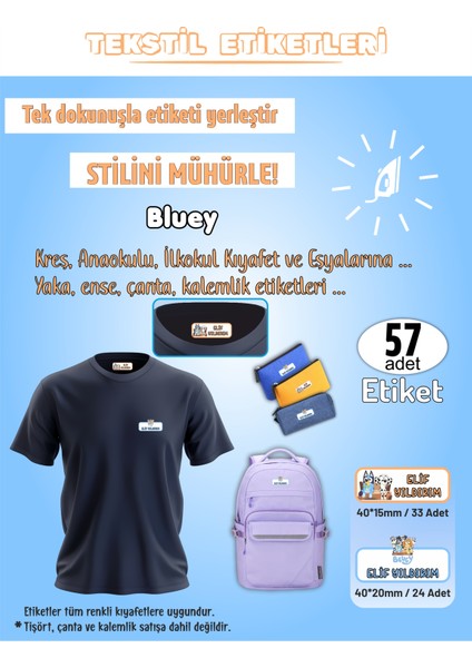 Bluey Kreş Anaokulu Ilkokul Kıyafet Eşya Yaka Ense Isim Etiketi 57 Adet