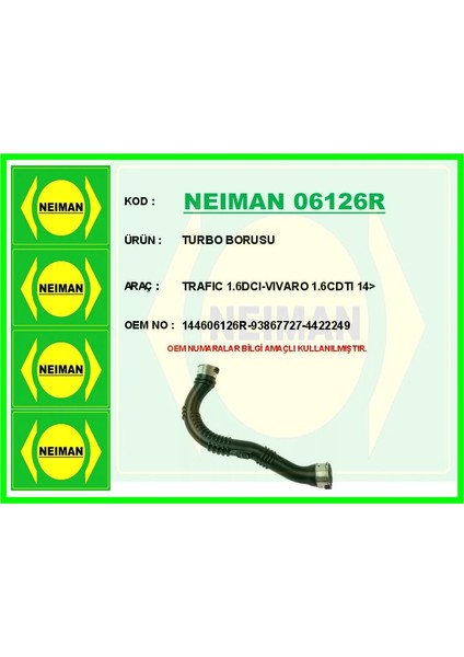 TURBO BORUSU TRAFIC 1.6DCI-VIVARO 1.6CDTI 2014 144606126R 93867727 4422249