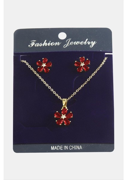 Lvsqvr Papatya Zirkon Taşlı Set Kolye-Kırmızı fiyatları