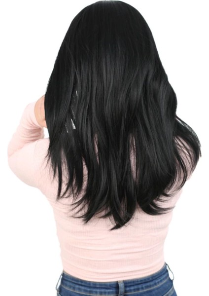Düz Perçemli Orta Boy Fiber Sentetik Peruk - Siyah fırsatları