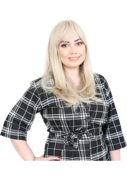 Düz Perçemli Orta Boy Fiber Sentetik Peruk - Balköpüğü / Platin Röfleli