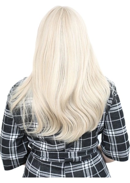 Düz Perçemli Orta Boy Fiber Sentetik Peruk - Balköpüğü / Platin Röfleli fırsatları