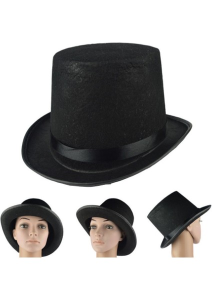 Yetişkin Boy Siyah Renk Keçe Sihirbaz Fötr Şapka