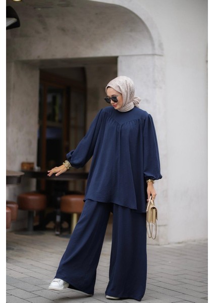 Tesettür Şeker Tunik Pantolon Takım Lacivert