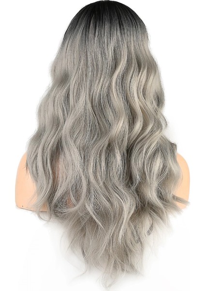 Dalgalı Perçemli Fiber Sentetik Orta Boy Peruk - Siyah Gri Ombreli indirimleri