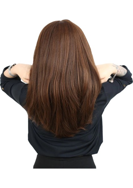 Düz Perçemli Orta Boy Fiber Sentetik Peruk - Kahve Karamel fırsatları