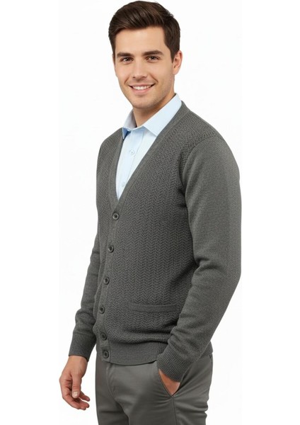 Erkek Düğmeli Hırka Cepli Çelik Örgü Klasik Kalıp 5212M BGL-ST04848 fiyatları