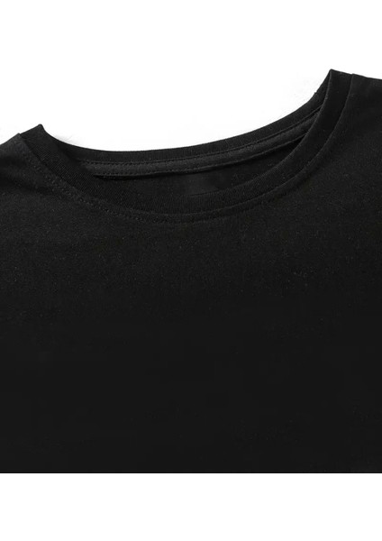 Baskılı Oversize Bisiklet Yaka T-Shirt - Siyah fırsatları