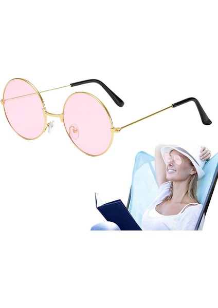 Yuvarlak Cam John Lennon Tarzı Gold Pembe Gözlük fiyatları