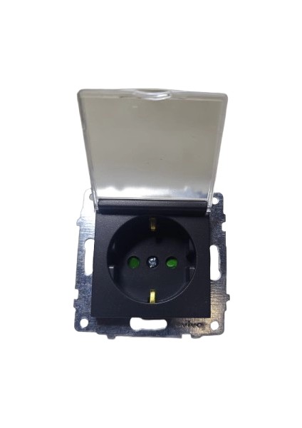 Ovivo Metalik Siyah Kapaklı Topraklı Priz Çocuk Korumalı Çerçevesiz