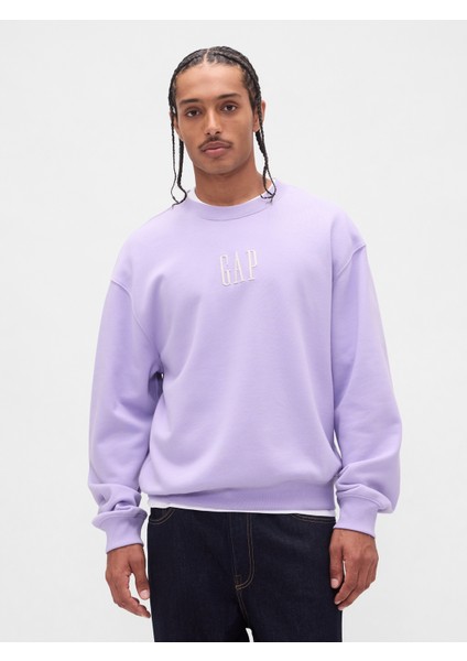 Erkek Mor Heavyweight Oversized Gap Logo Bisiklet Yaka Sweatshirt