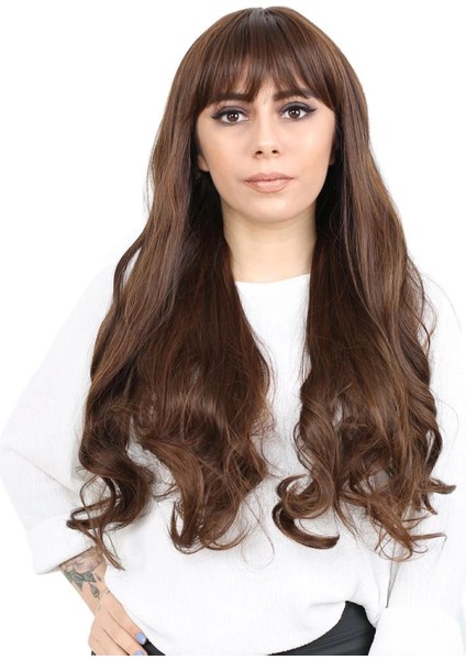 Kahküllü Uzun Dalgalı Fiber Sentetik Peruk - Kahve Karamel fiyatları