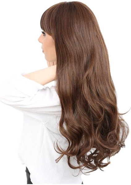 Kahküllü Uzun Dalgalı Fiber Sentetik Peruk - Kahve Karamel fırsatları