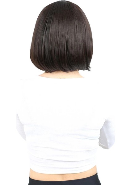 Kahkülsüz Düz Kısa Fiber Sentetik Peruk - Kahverengi fırsatları