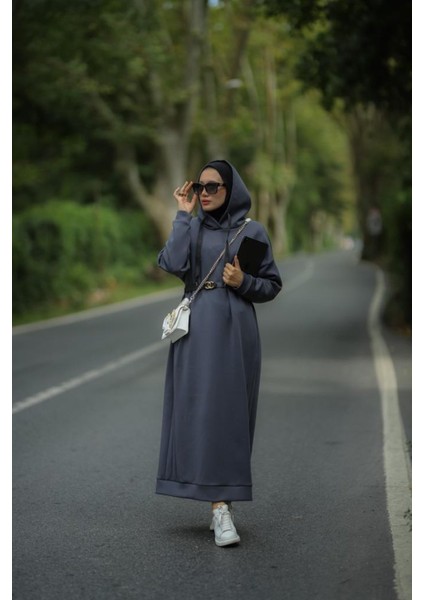 Tesettür Kapüşonlu Scuba Elbise Antrasit