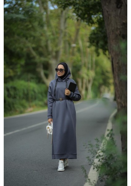 Tesettür Kapüşonlu Scuba Elbise Antrasit fiyatları