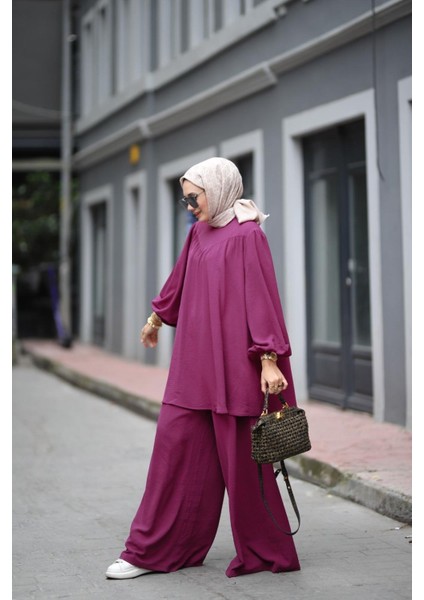 Tesettür Şeker Tunik Pantolon Takım Mor fiyatları