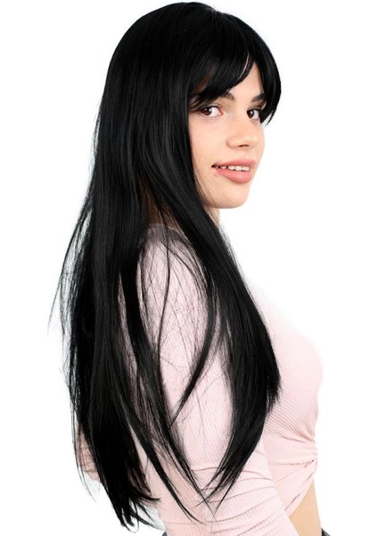 Fiber Sentetik Uzun Düz Kahküllü Peruk - Siyah fırsatları