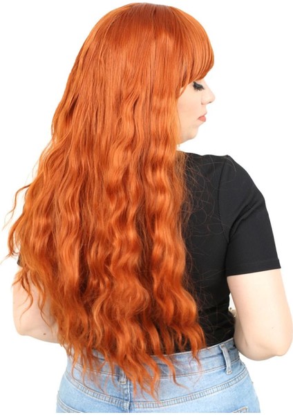 Perçemli Uzun Su Dalgası Fiber Sentetik Peruk- Bakır fiyatları