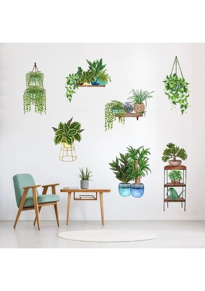 Saksılı Çiçek Tasarımlı Yapışkanlı Sticker (4172) modelleri