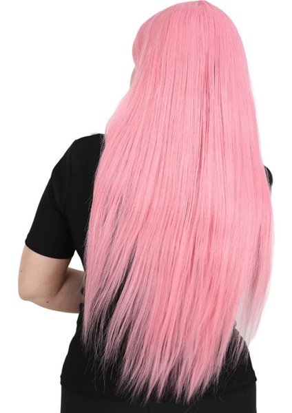 Uzun Kahküllü Fiber Sentetik Peruk - Şeker Pembesi modelleri