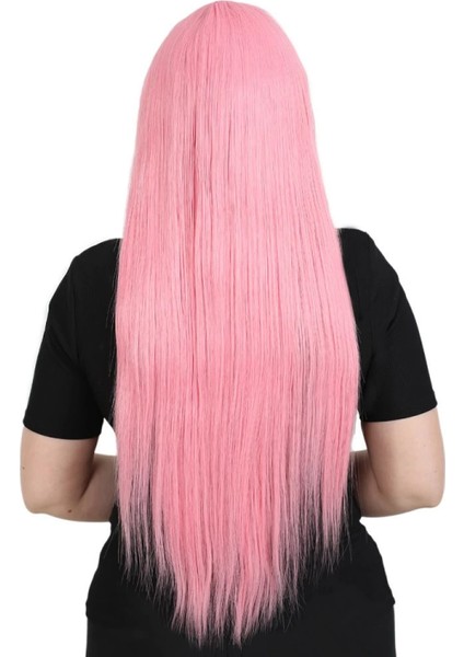 Uzun Kahküllü Fiber Sentetik Peruk - Şeker Pembesi fırsatları