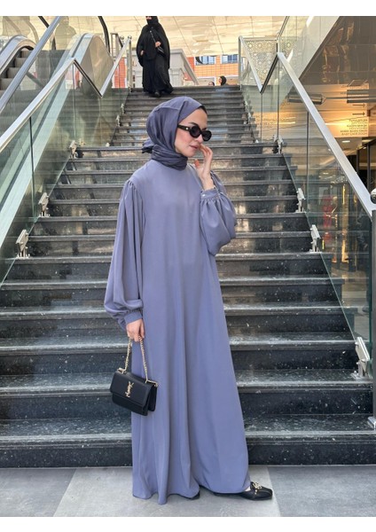 Tesettür Retro Balonkol Elbise Gri fiyatları