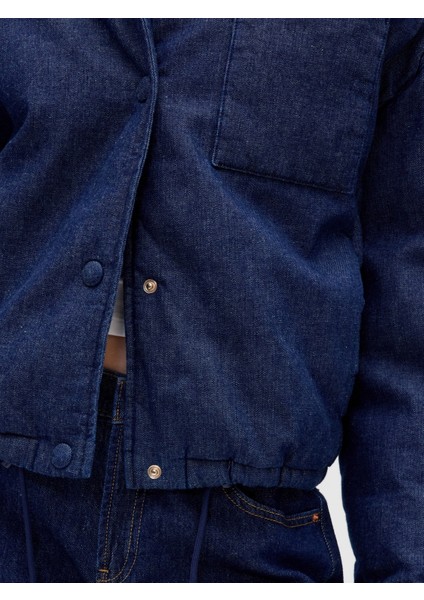 Kadın Mavi Denim Şişme Puffer Şişme Ceket fırsatları