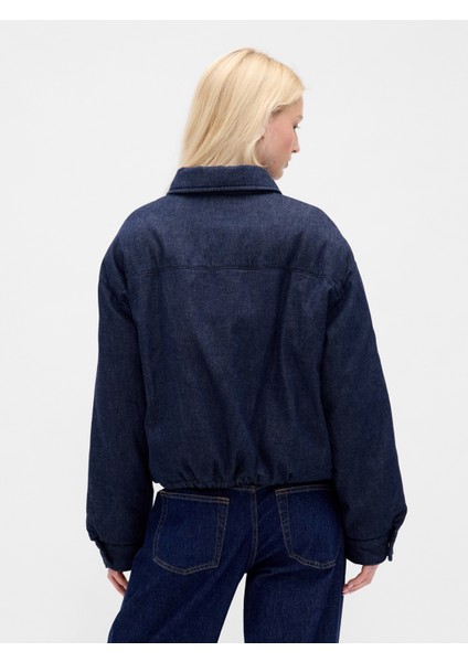 Kadın Mavi Denim Şişme Puffer Şişme Ceket indirimleri