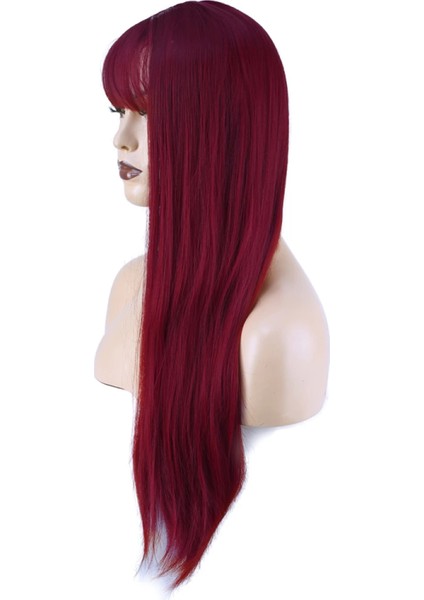 Düz Perçemli Uzun Fiber Sentetik Peruk - Kızıl fırsatları