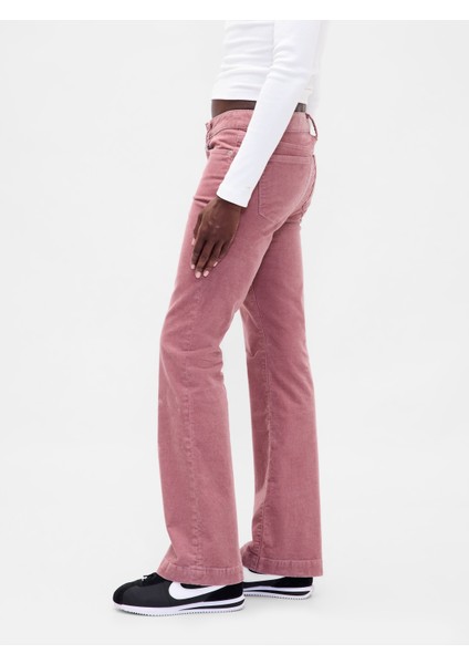 Kadın Pembe Low Rise Kadife Long & Lean Jean Pantolon