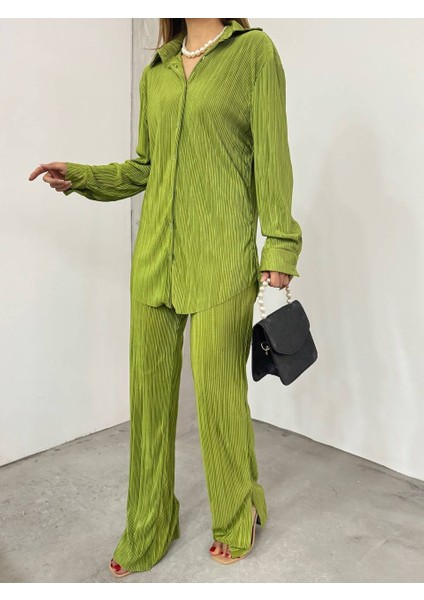 Bayrama Özel Kadın Düşük Omuz Salaş Gömlek ve Yırtmaç Detay Ispanyol Paça Pantolon fiyatları