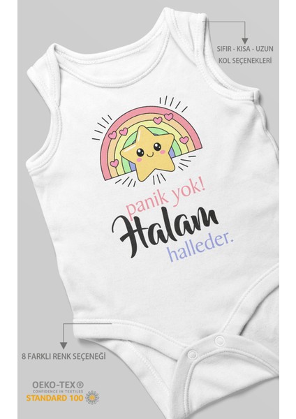 Panik Yok Halam Halleder Baskılı Bebek Zıbını – Çıtçıtlı Body 8 Renk | %100 Pamuk Kısa Kol