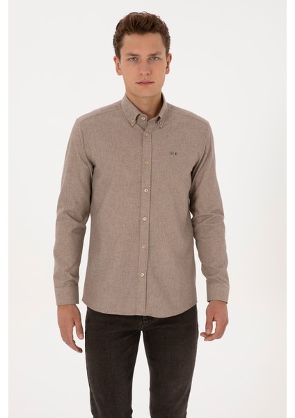 Erkek Camel Gömlek Desenli 50315613-VR015