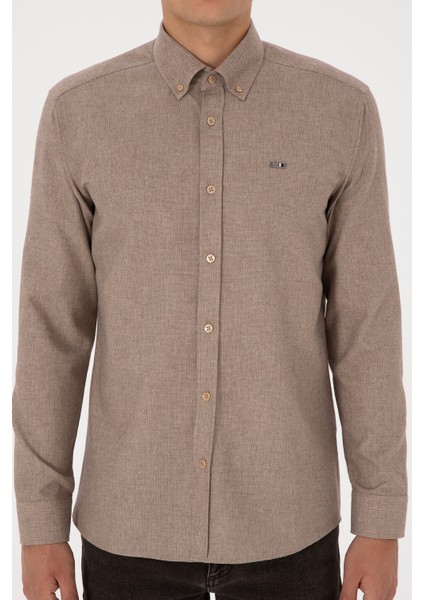 Erkek Camel Gömlek Desenli 50315613-VR015