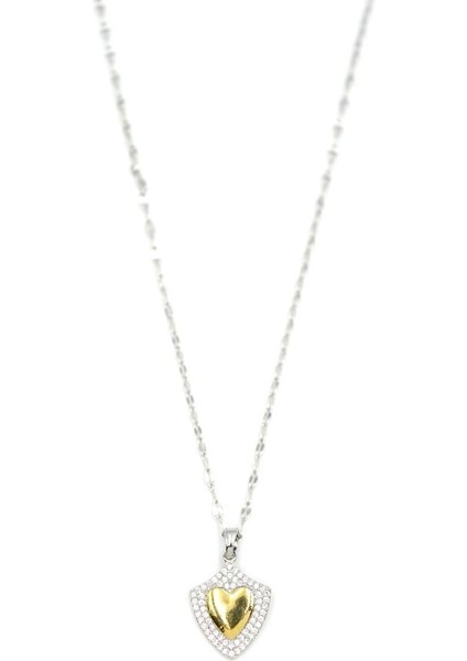 Taşlı Kalp Kolye - Gümüş